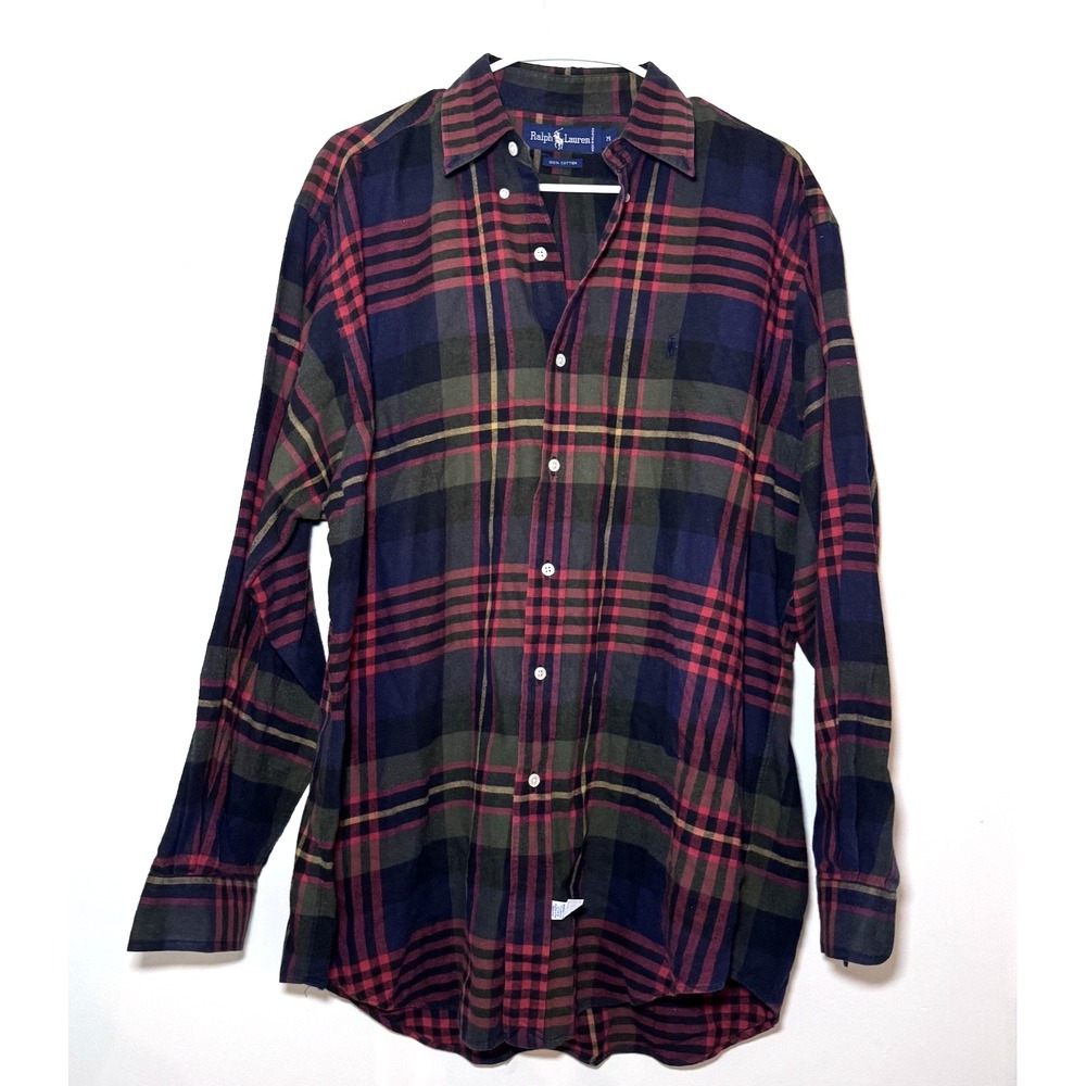 POLO RALPH LAUREN Men's Shirt M Multiplaid Long Sleeve Button-Down Vintage